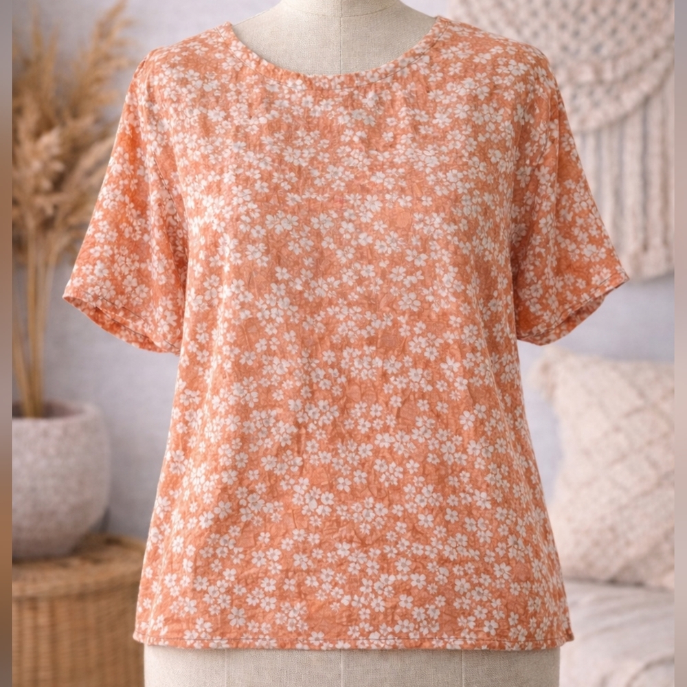 Rachel Zoe Peach Floral‎ Linen Blouse
